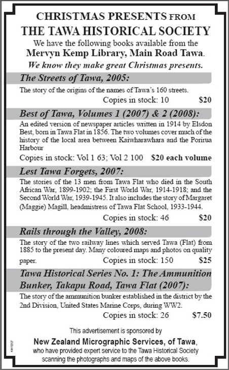 Tawa Historical Society Book Advertisement